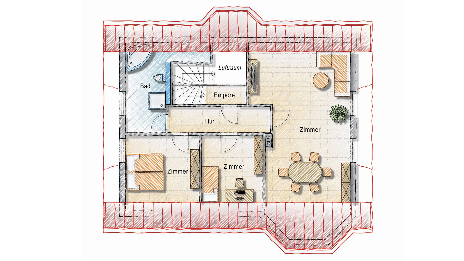 Katzwinkel: Modernes Wohnhaus mit Pool, Solar- und Photovoltaikanlage, Grundriss - Dachgeschoss